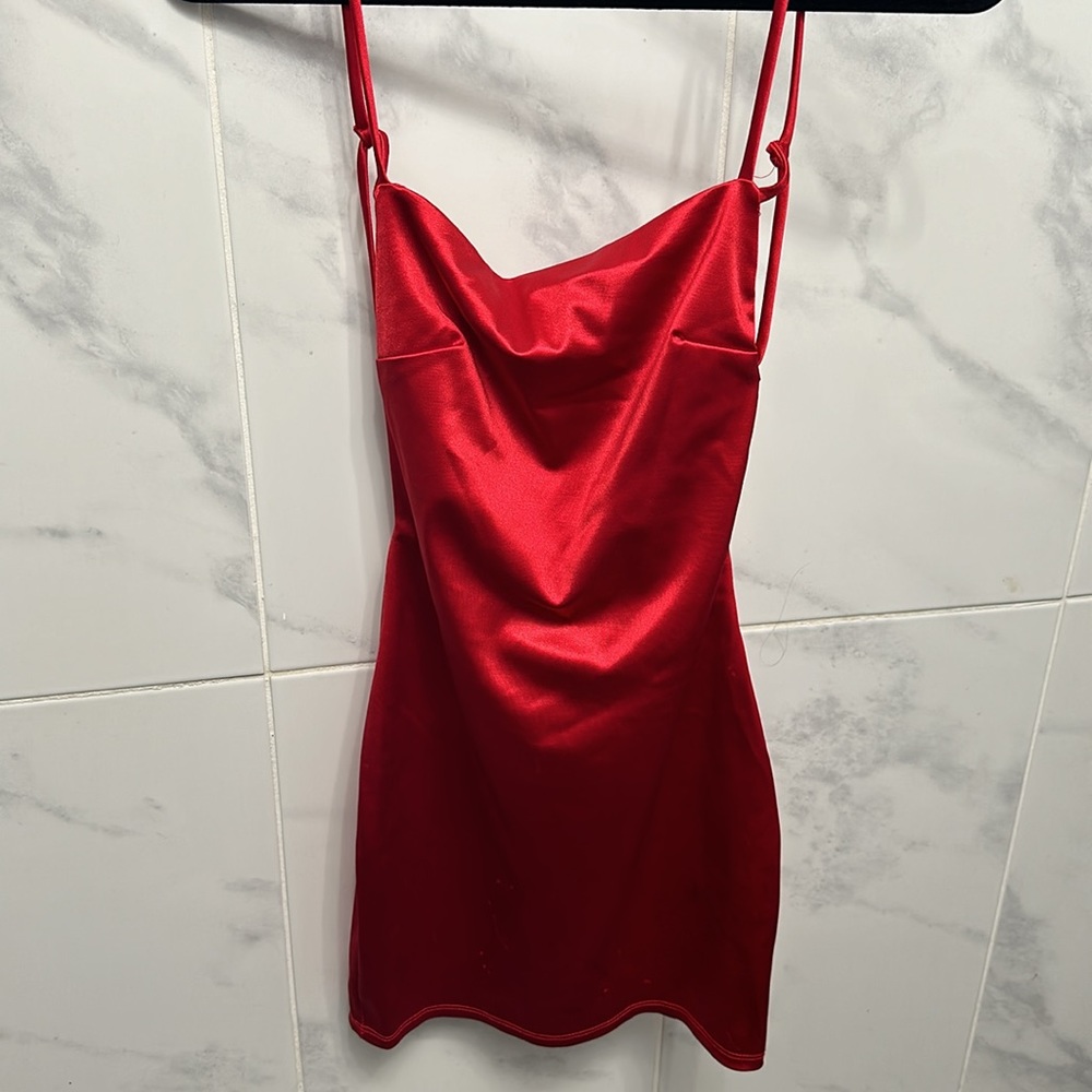 Short red satin dress